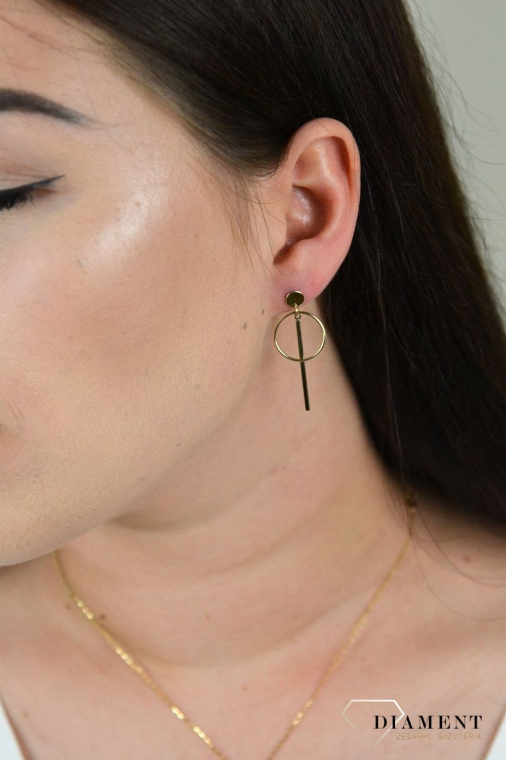 Złote kolczyki kółko z patyczkiem KL 9824.jpg